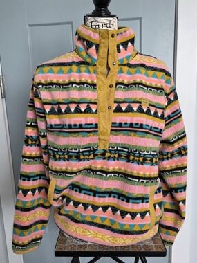 Billabong Switchback A/Div Geometric Aztec Fleece Pullover Snap Mock Neck Size M